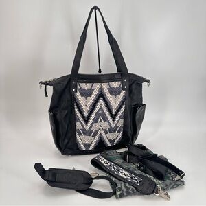 Little Guatemala large CDB black/white/grey front panel huipil black leather